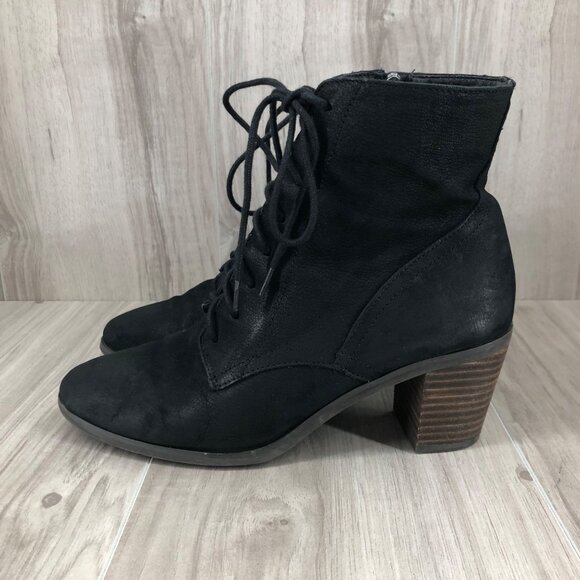 Lucky Brand Ankle Boots Womens 8M Persee Black Leather Zip Lace Up Booties - Picture 2 of 11